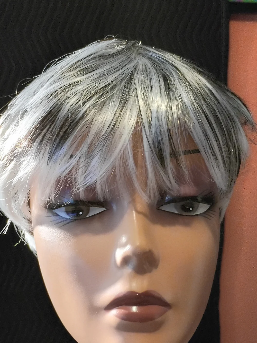 Short Layered Women's Wig in White with Black Stripes